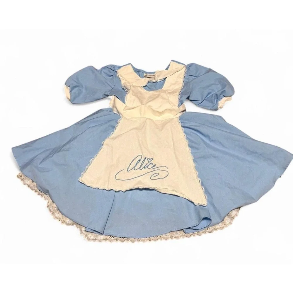 Vintage Disney Parks Alice in Wonderland Blue Costume Dress Apron Girls Size S